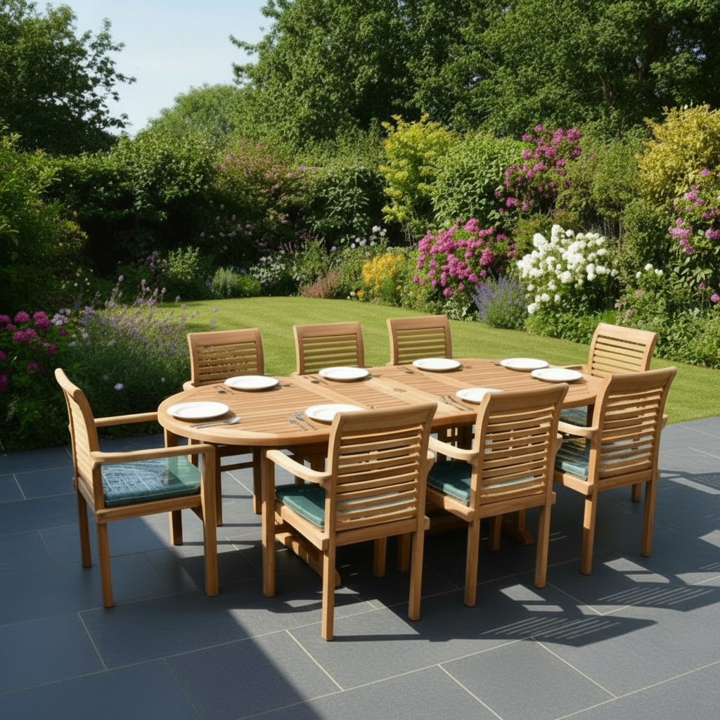 Heritage (Heavy Duty) | Teak Wood Outdoor Dining Set | 8 Seater | With