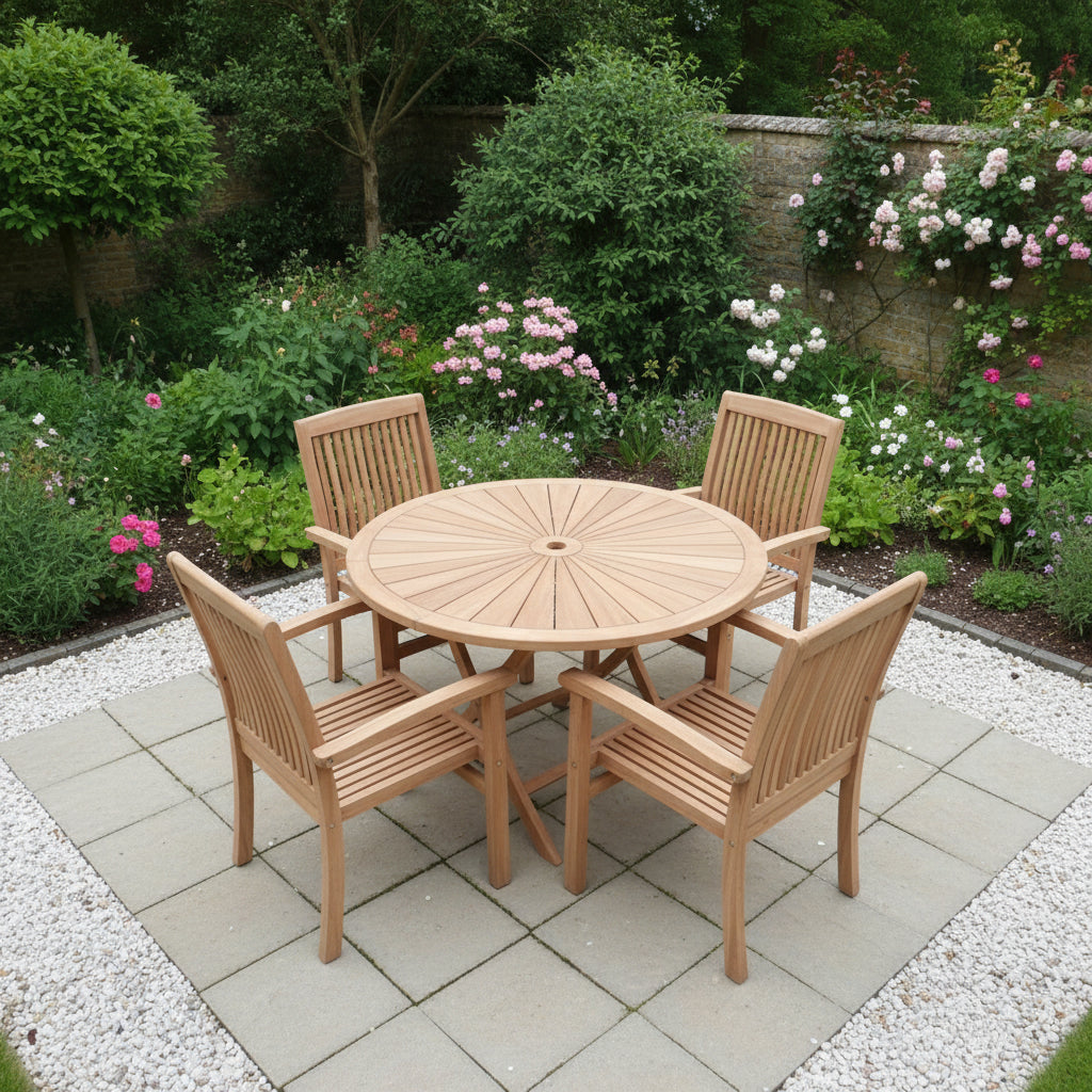 Sunningdale | Teak Wood Outdoor Dining Set | 4 Seater | With Weatherpr