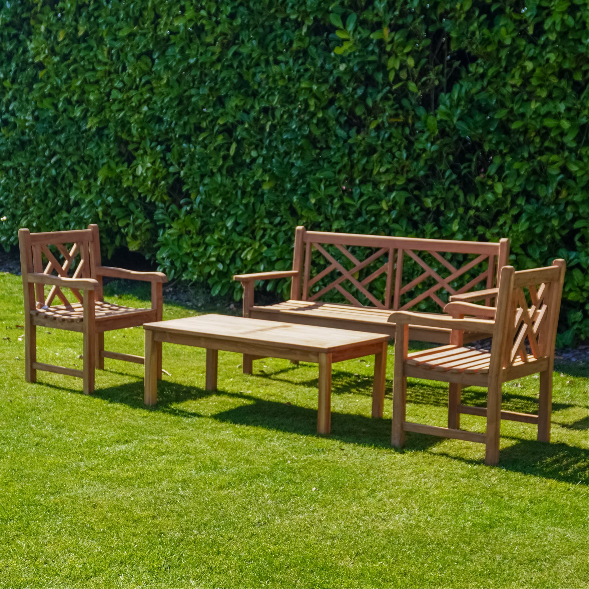 The Mayfair Lounge Set | Teakwood Outdoor Bench & Table Set | 4 Piece