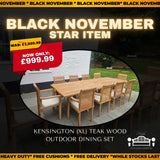 Kensington (XL) Teak Wood Outdoor Dining Set | 10 Seater | With Weatherproof Cushions