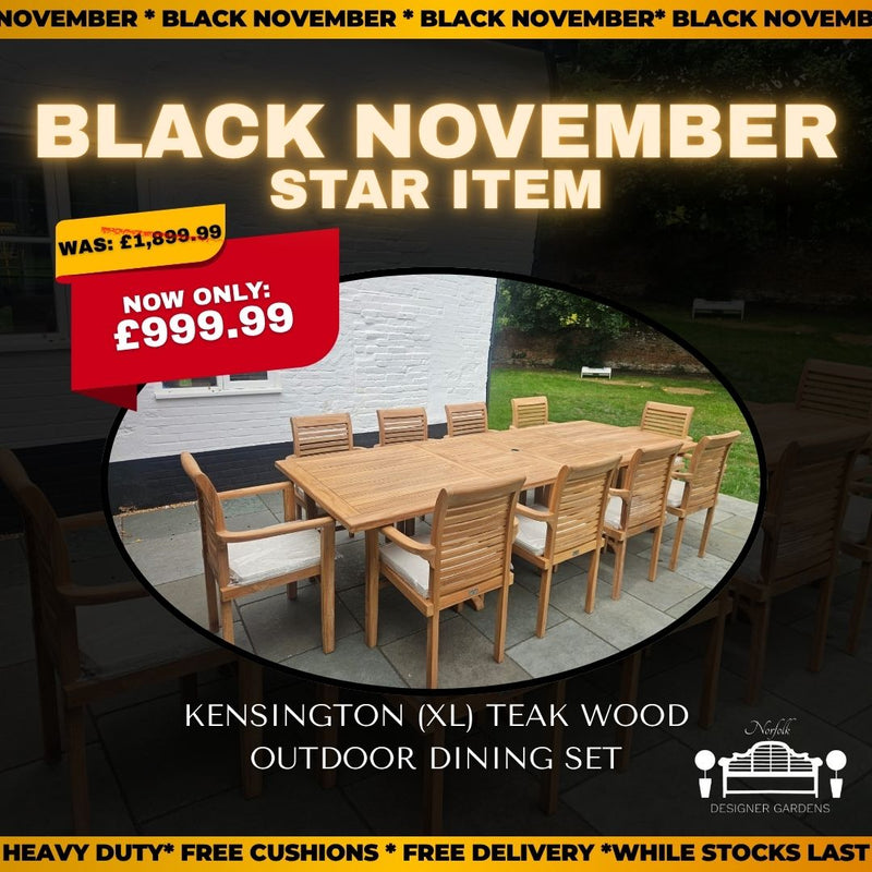 Kensington (XL) Teak Wood Outdoor Dining Set | 10 Seater | With Weatherproof Cushions