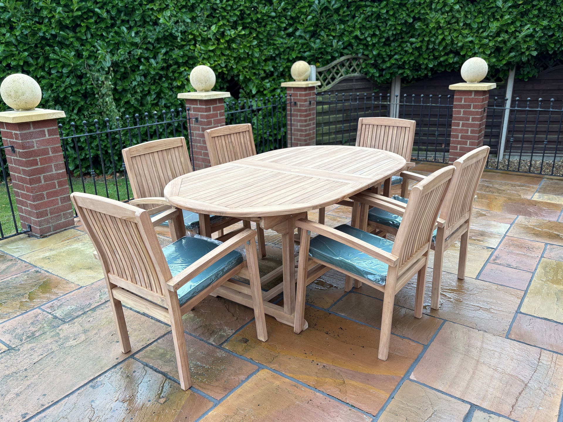 Mayfair Teak Wood Outdoor Dining Set | 6 Seater | With Weatherproof Cushions