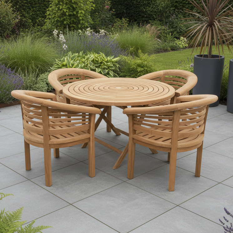 Churchill Teak Wood Outdoor Dining Set | 4 Seater | With Weatherproof Cushions