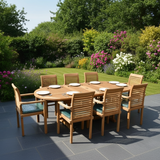 Heritage (Heavy Duty) | Teak Wood Outdoor Dining Set | 8 Seater | With Weatherproof Cushions