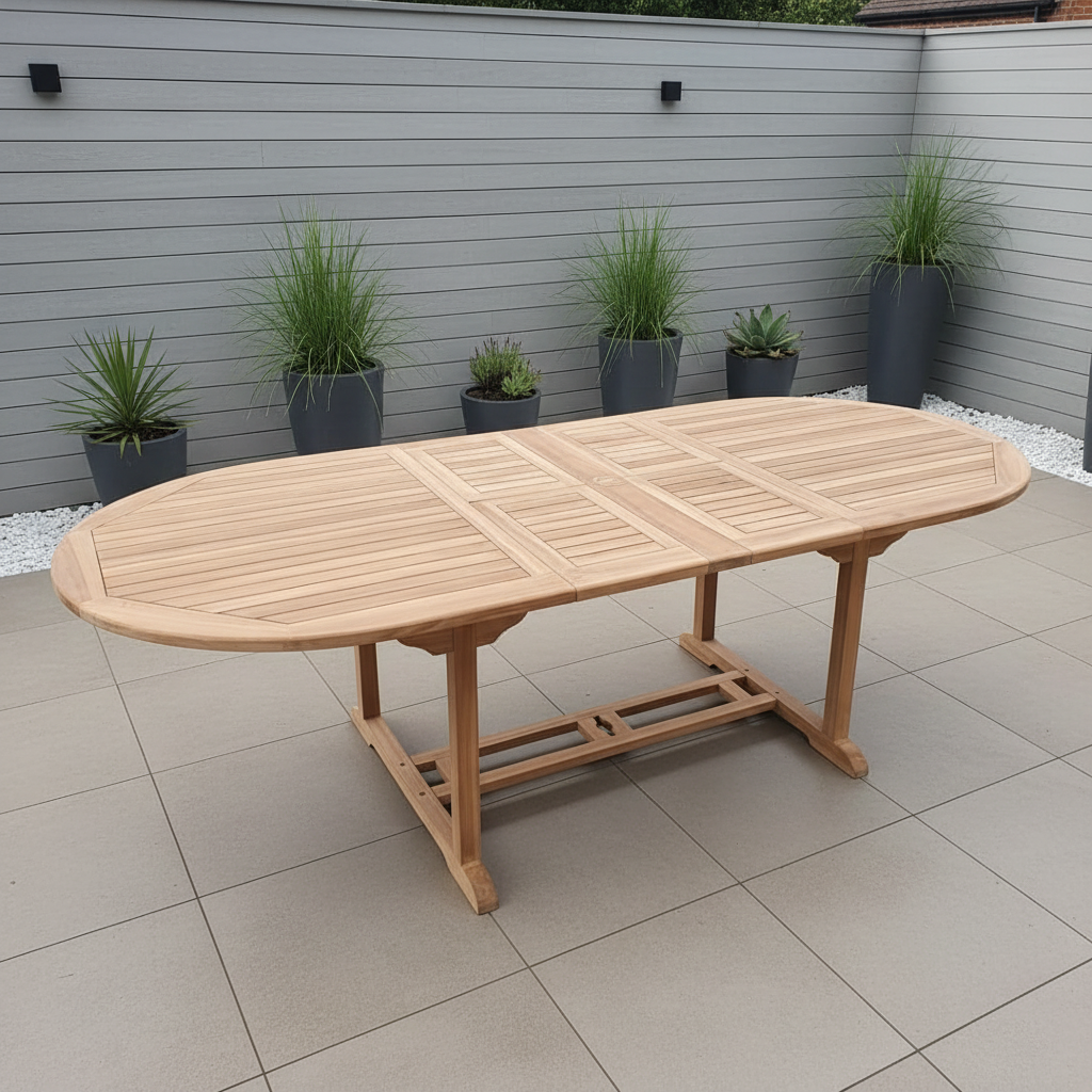 Teak Wood Outdoor Dining Table | Extra Wide 110cm | Extending | Teak Oval Table