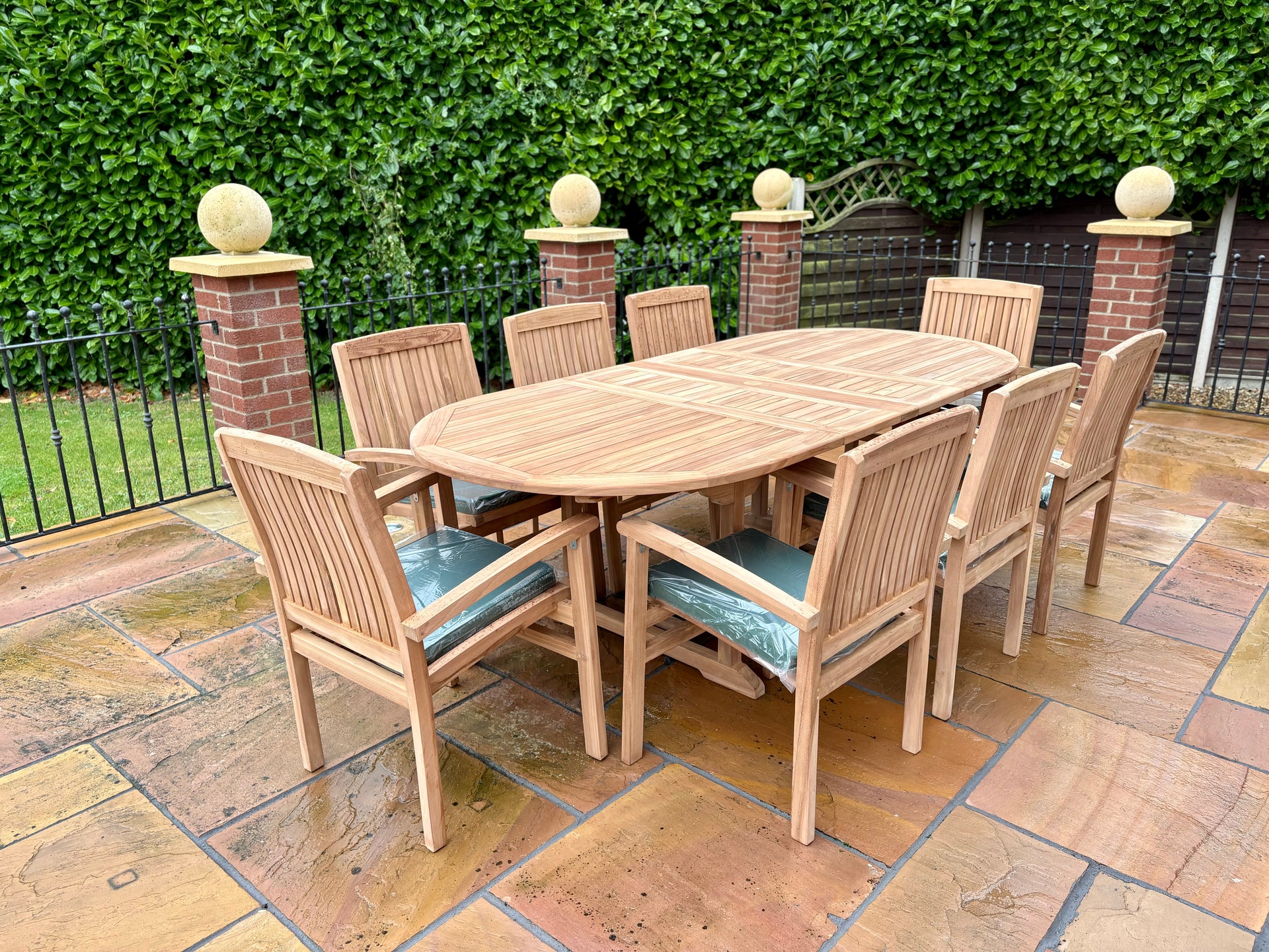 Mayfair Teak Wood Outdoor Dining Set | 8 Seater | With Weatherproof Cushions