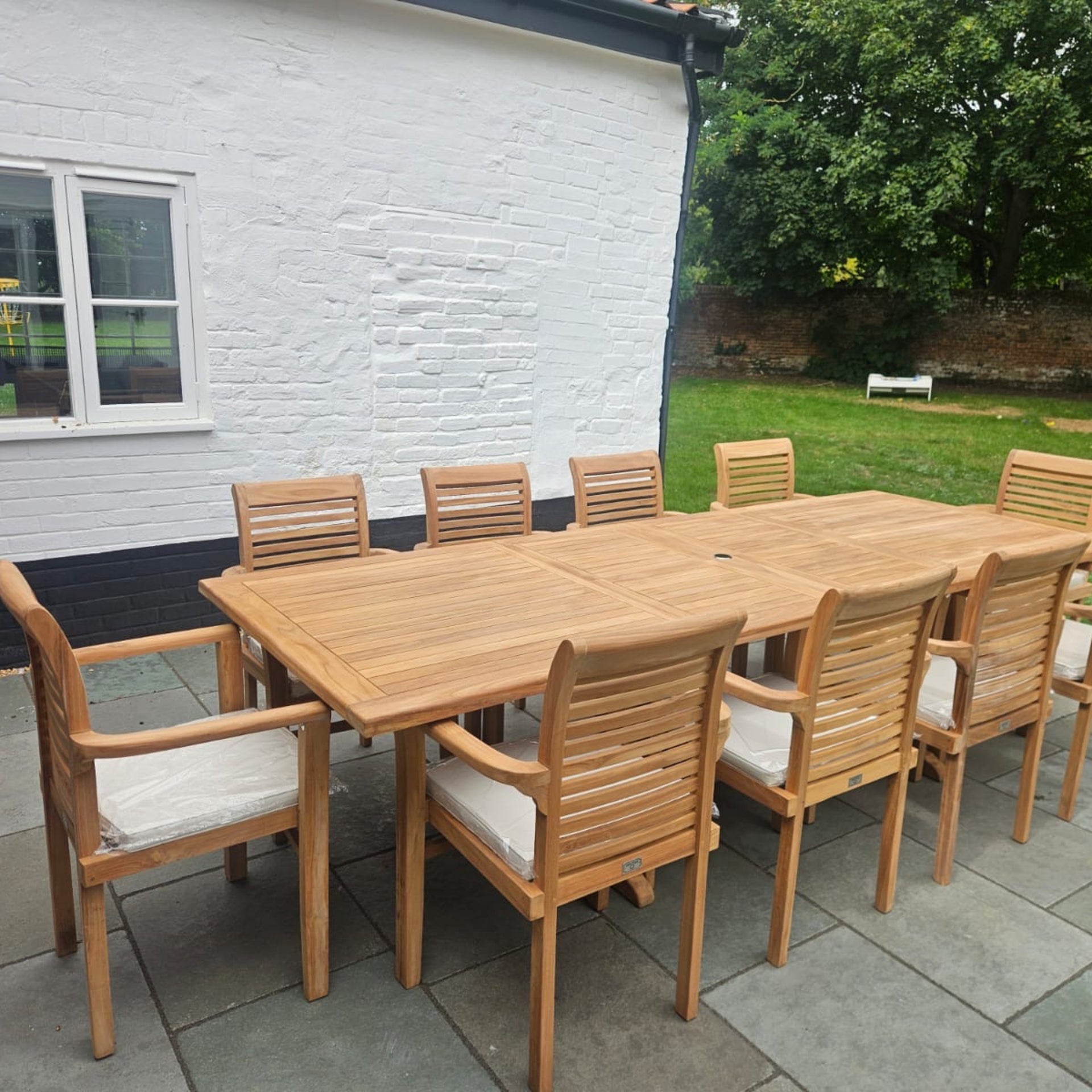Kensington (XL) Teak Wood Outdoor Dining Set | 10 Seater | With Weatherproof Cushions