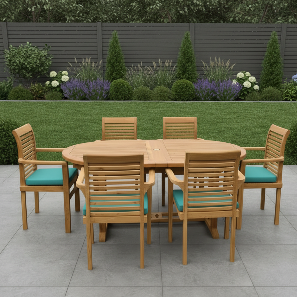 Heritage Teak Wood Outdoor Dining Set | 6 Seater | With Weatherproof Cushions