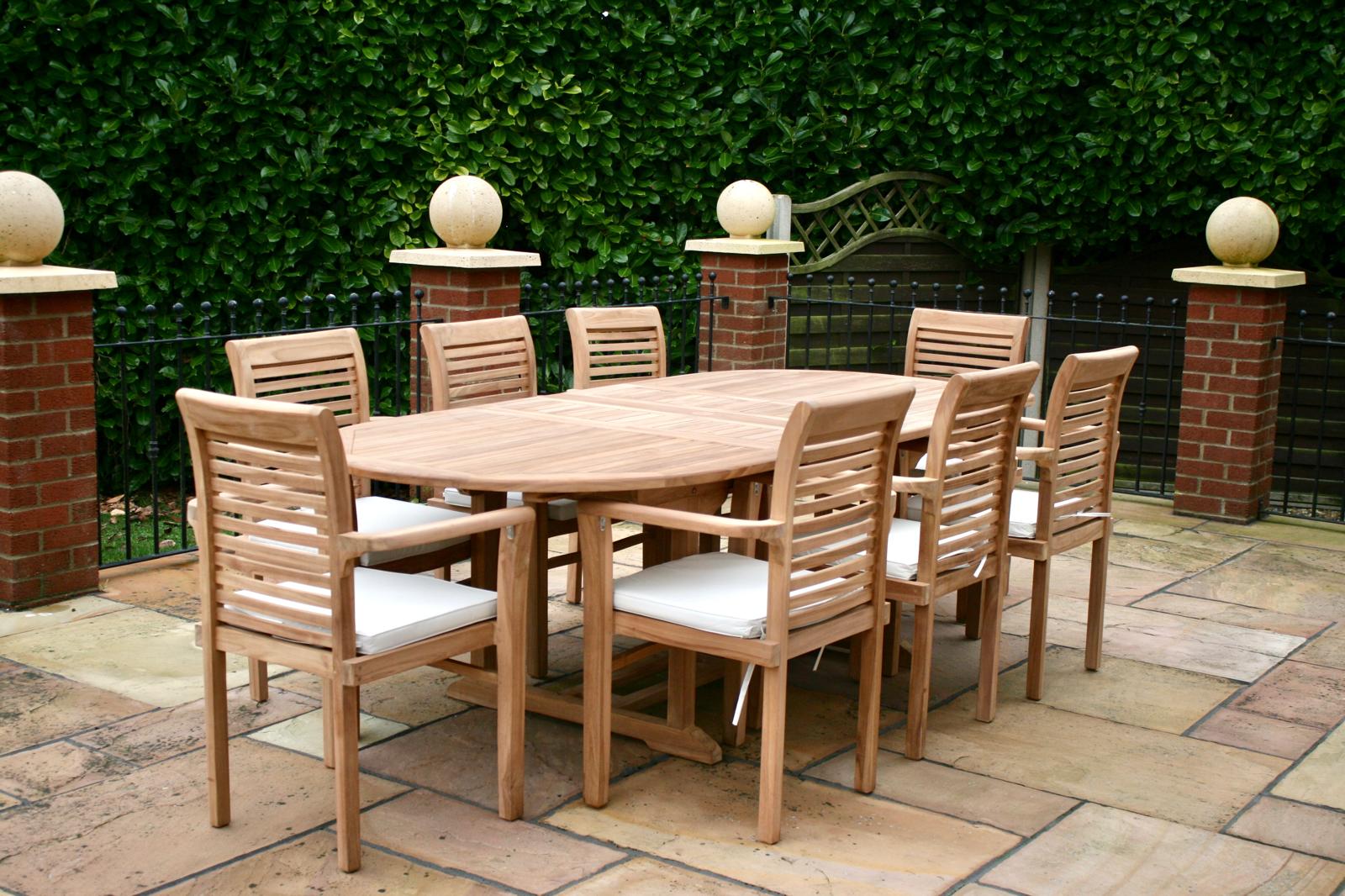 Heritage Teak Wood Outdoor Dining Set | 8 Seater | With Weatherproof C ...