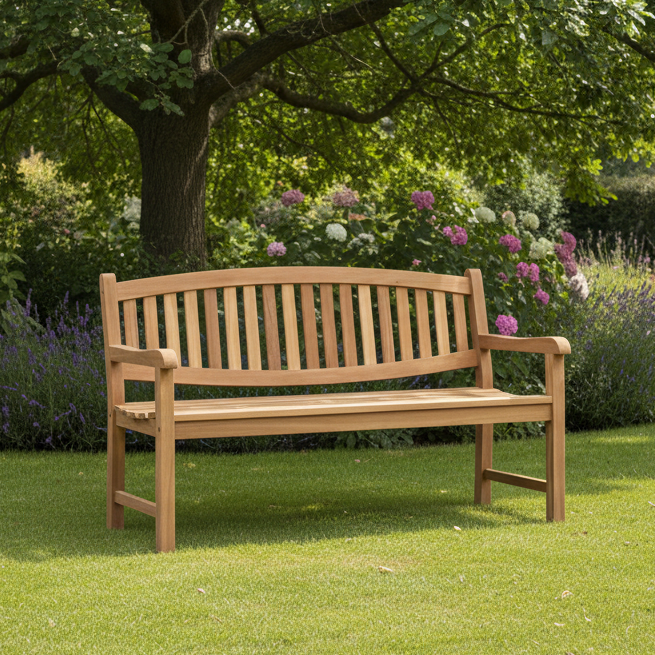 Oval Back Teak Wood Garden Bench | 3 Seater