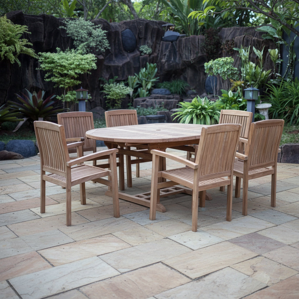 Walsham Teak Wood Outdoor Dining Set | 6 Seater | With Weatherproof Cushions