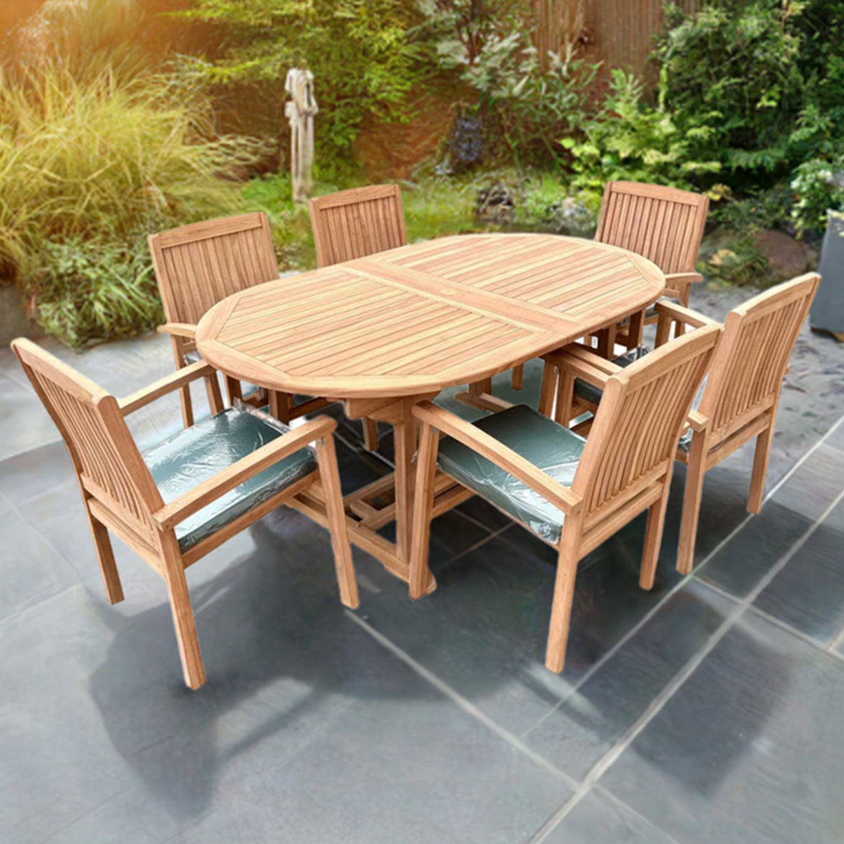 Mayfair Teak Wood Outdoor Dining Set | 6 Seater | With Weatherproof Cushions