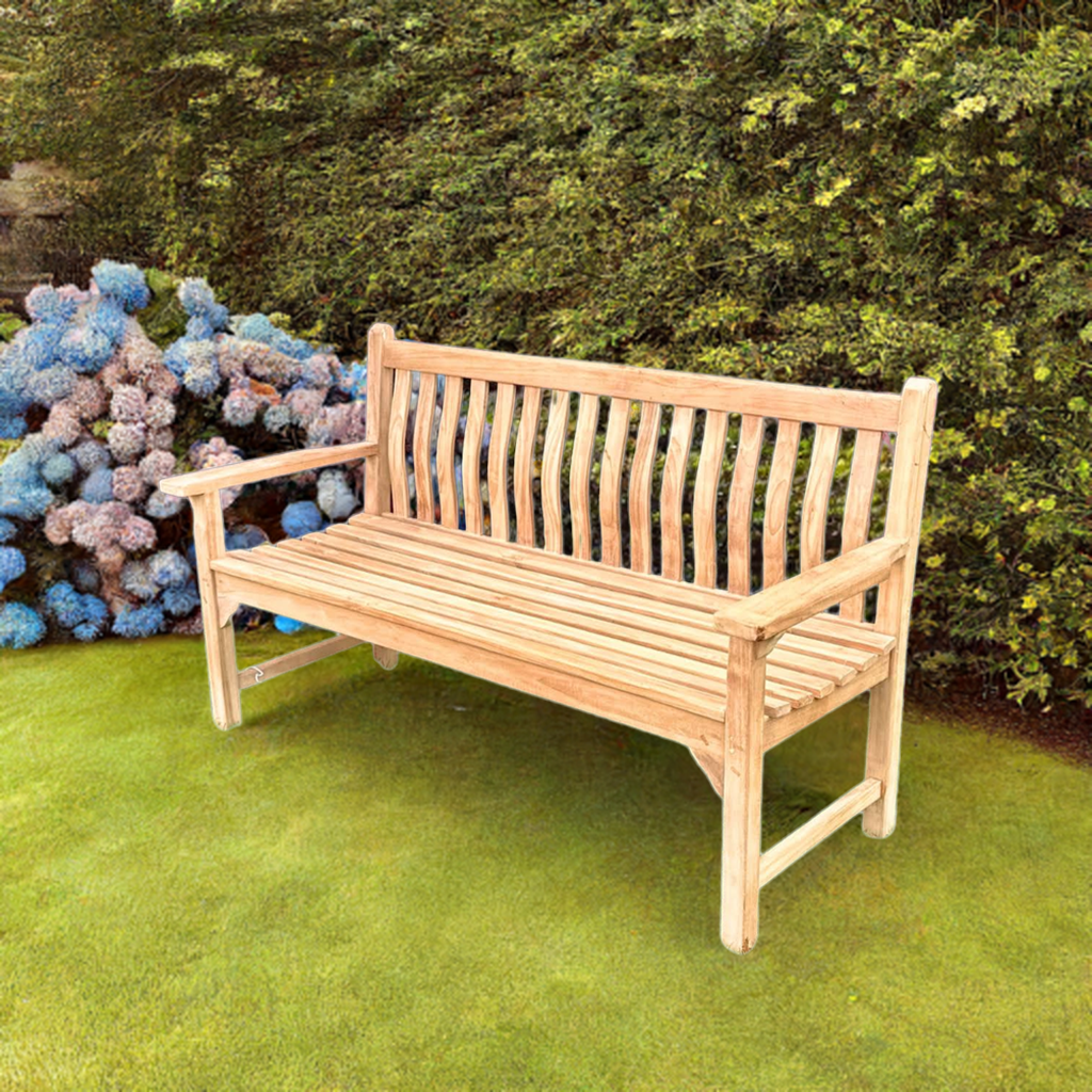 Waveback Teak Wood Garden Bench | 3 Seater