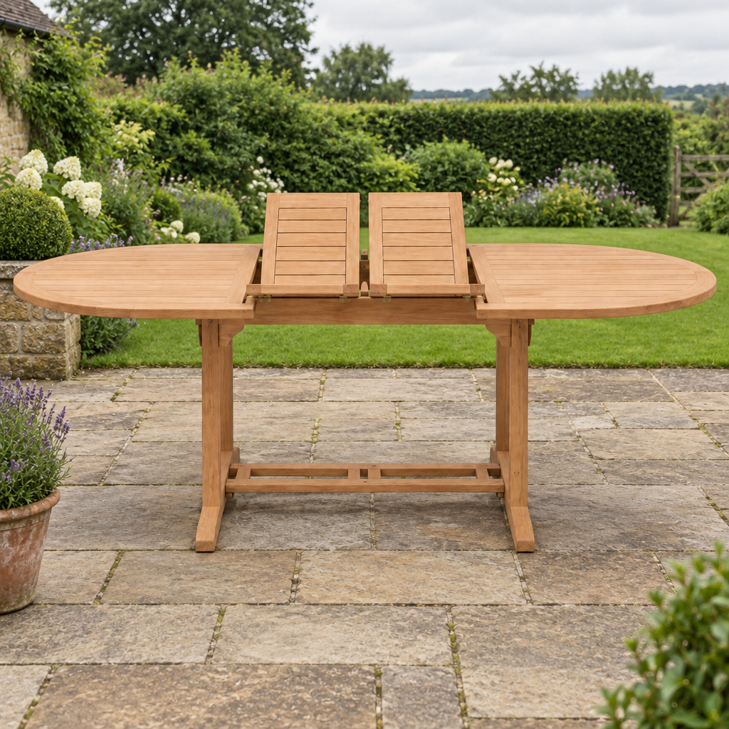 Heritage Teak Wood Outdoor Dining Table | 100cm Wide | Extending | Oval