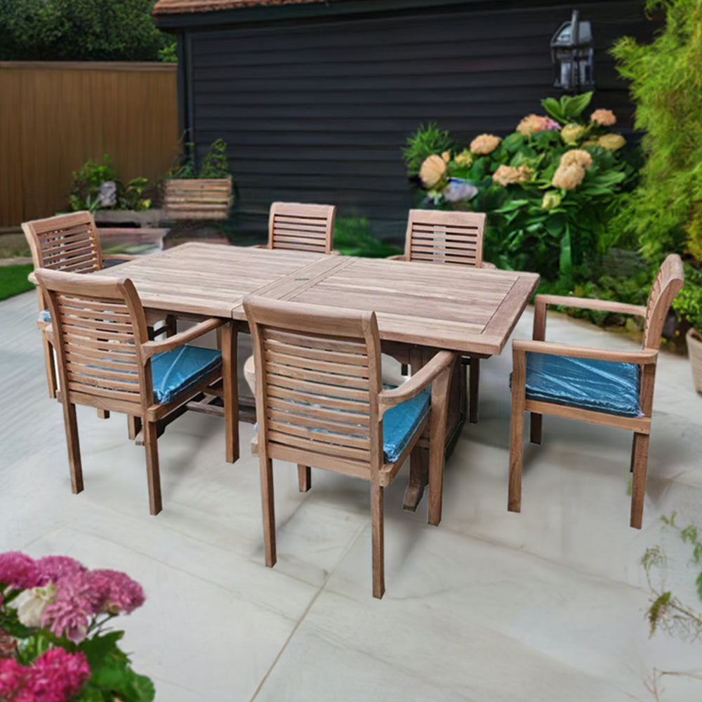 Kensington (Heavy Duty) Teak Wood Outdoor Dining Set | 6 Seater | With Weatherproof Cushions