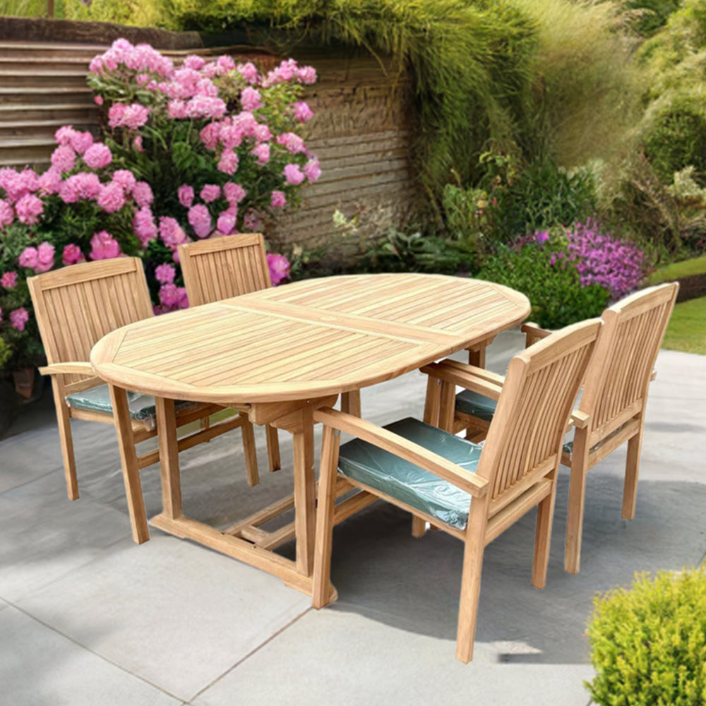 Mayfair Teak Wood Outdoor Dining Set | 4 Seater | With Weatherproof Cushions