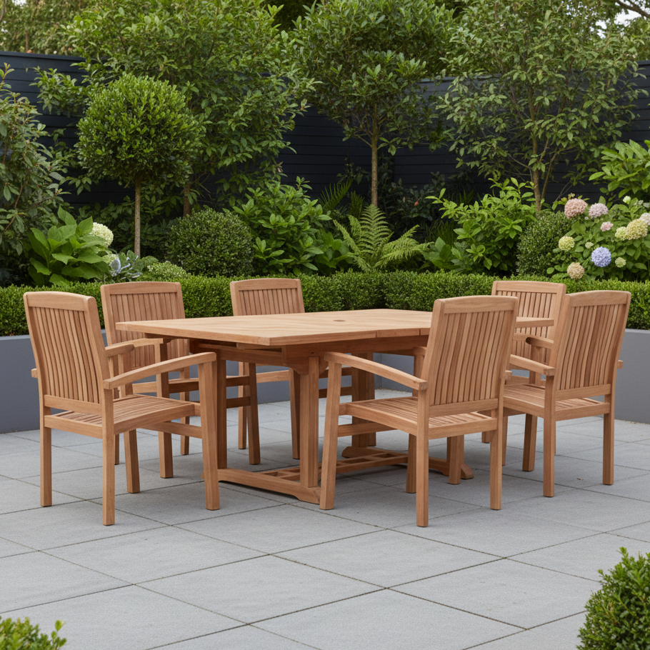 Westminster | Teak Wood Outdoor Dining Set | 6 Seater | With Weatherproof Cushions