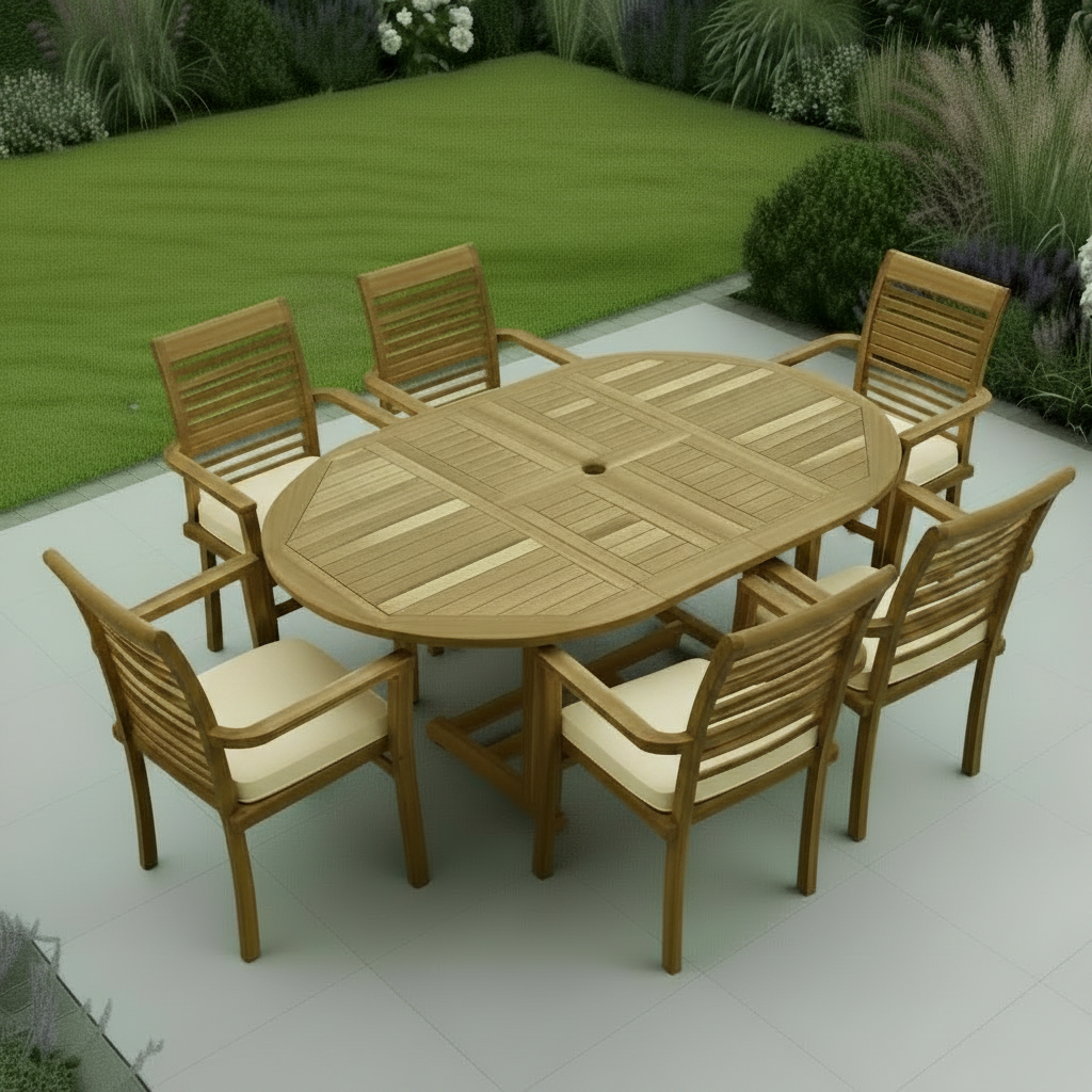Chelsea Teak Wood Outdoor Dining Set | 6 Seater | With Weatherproof Cu