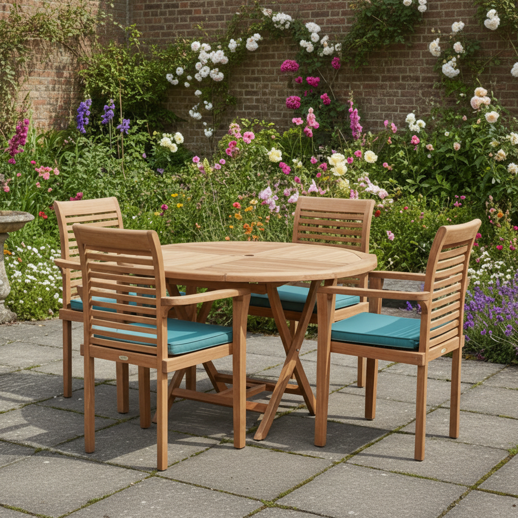 Wentworth Teak Wood Outdoor Dining Set | 4 Seater | With Weatherproof Cushions