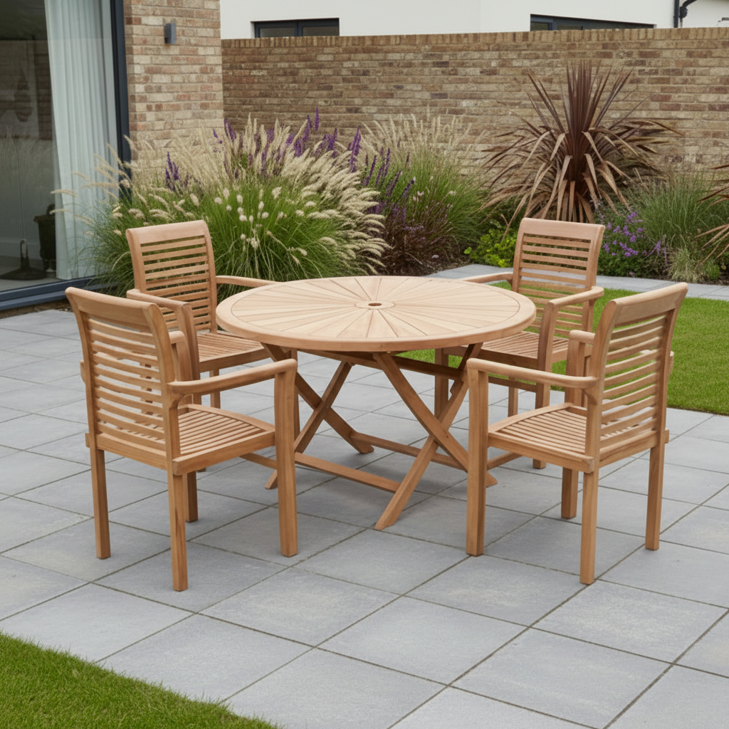 Ascot | Teak Wood Outdoor Dining Set | 4 Seater | With Weatherproof Cushions