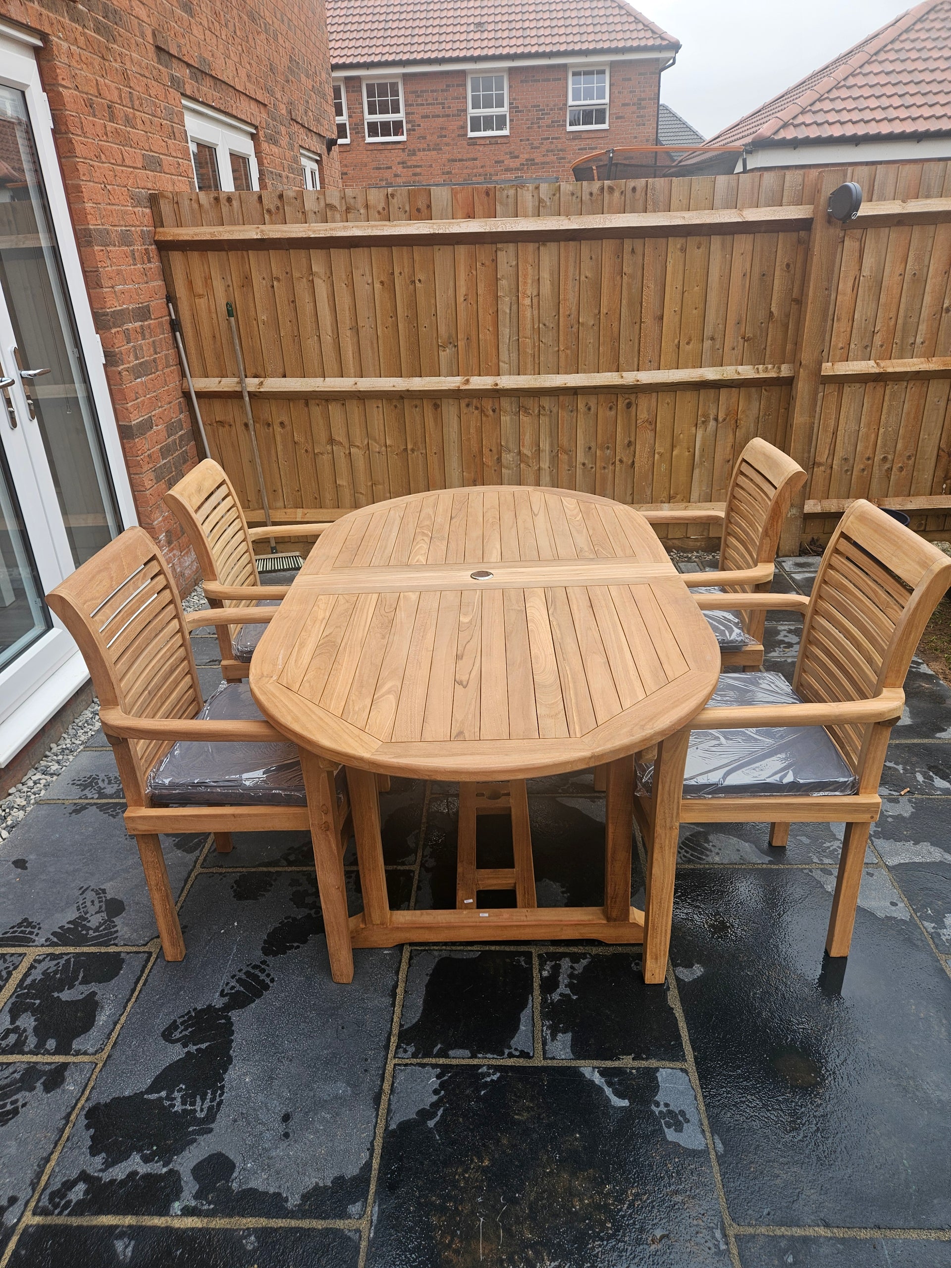 Heritage Teak Wood Outdoor Dining Set | 4 Seater | With Weatherproof Cushions