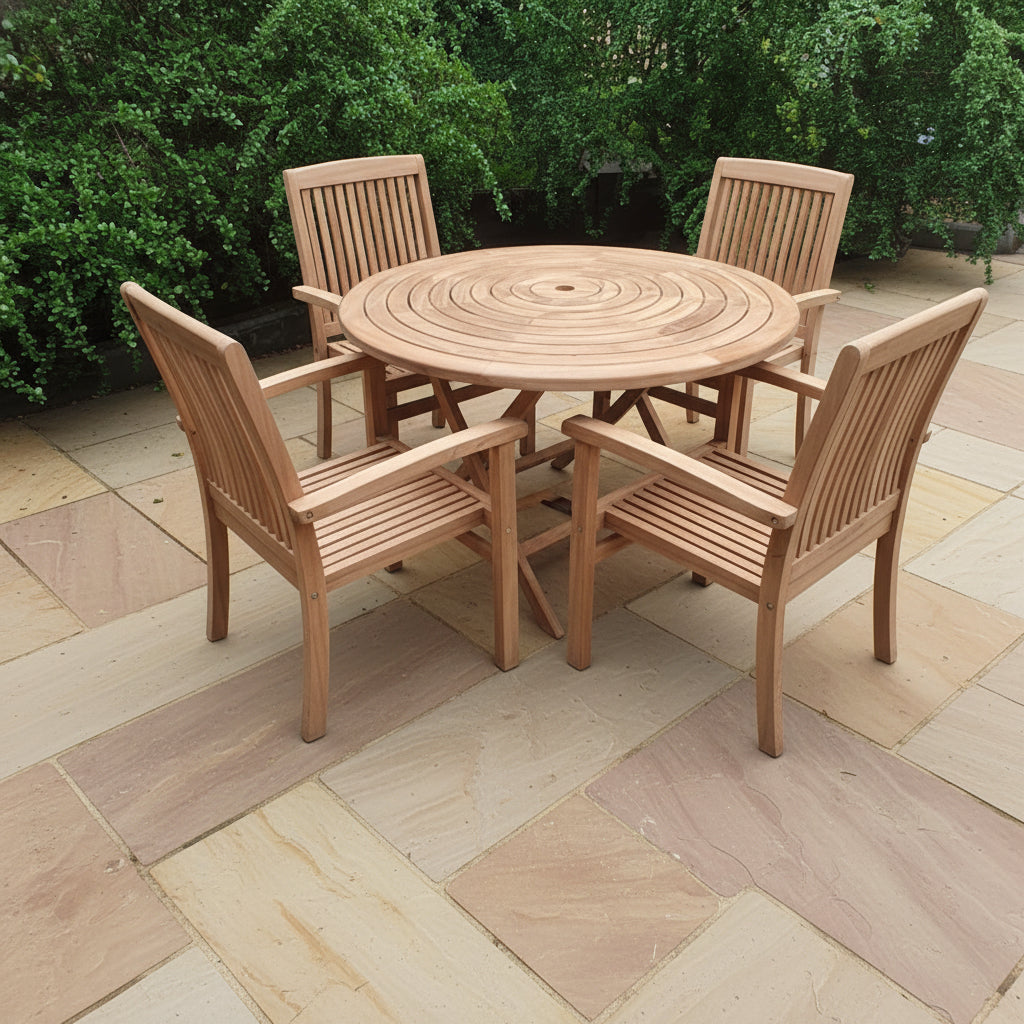 The York | Teak Wood Outdoor Dining Set | 4 Seater | With Weatherproof Cushions