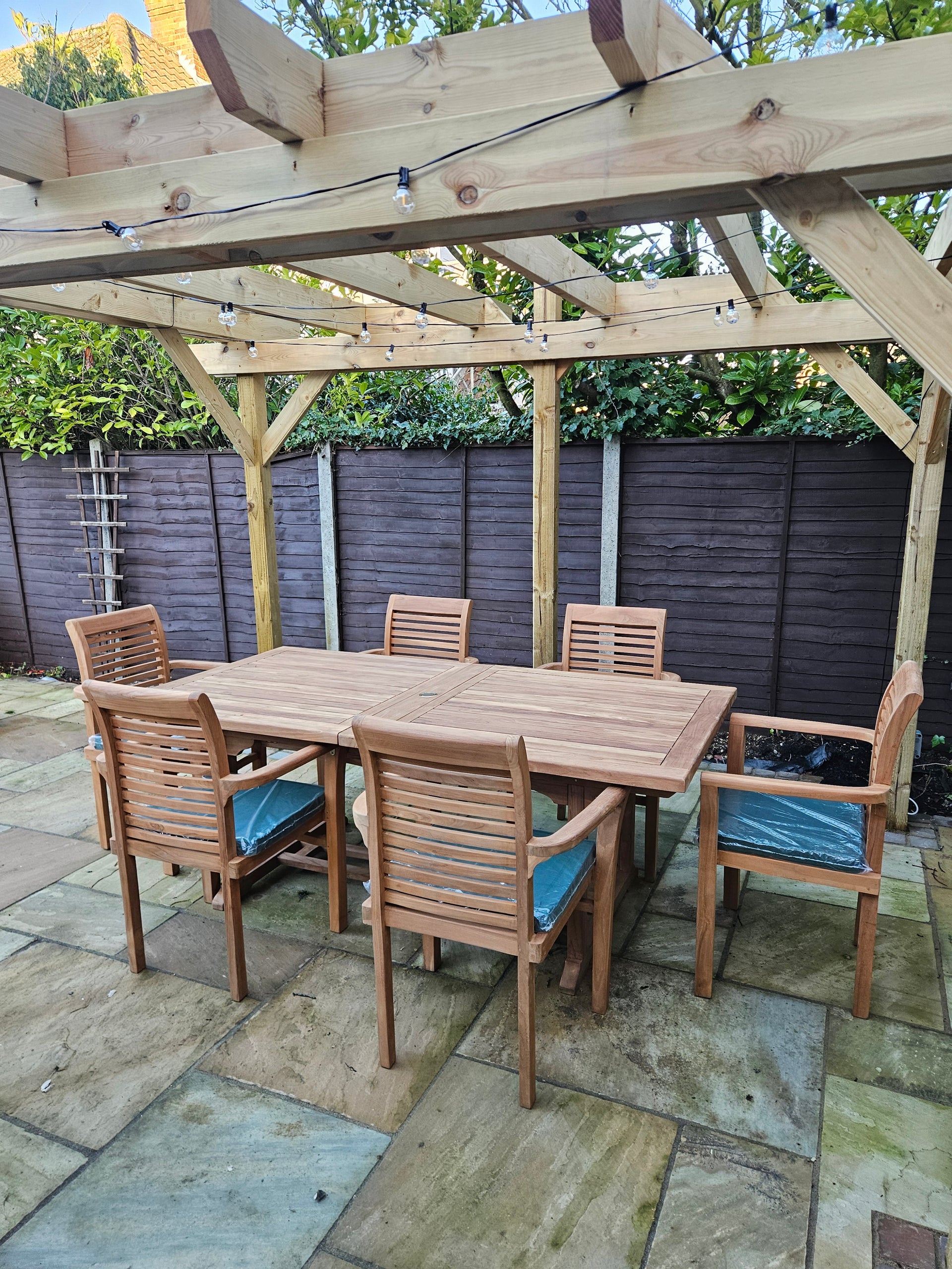 Kensington (Heavy Duty) Teak Wood Outdoor Dining Set | 6 Seater | With Weatherproof Cushions