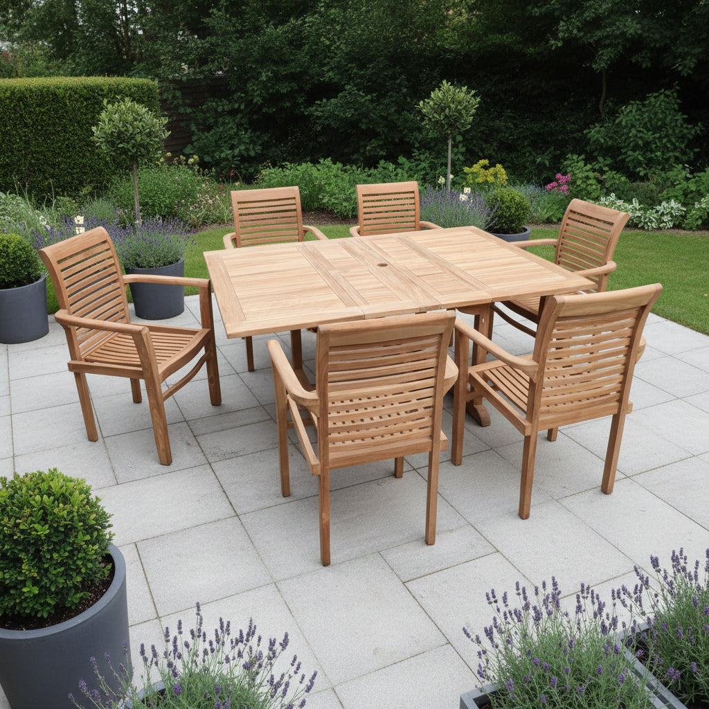 Knightsbridge Teak Wood Outdoor Dining Set | 6 Seater | With Weatherproof Cushions